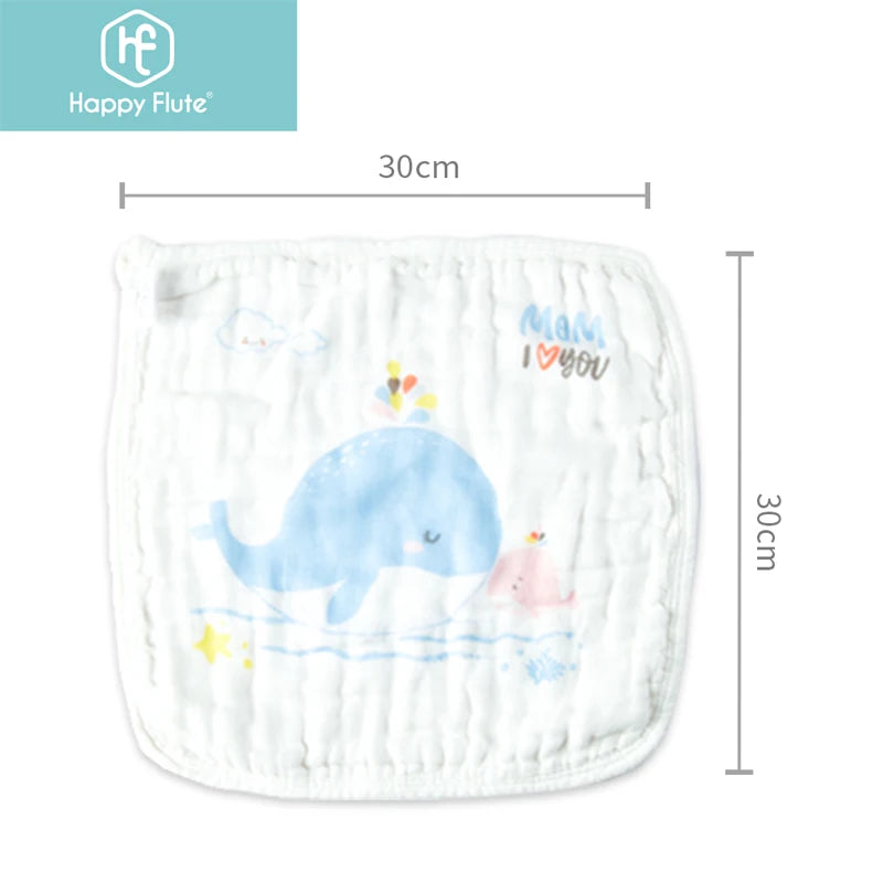 Happyflute 30*30CM 6Layer Soft Cotton Gauze Baby Cotton Cartoon Face Towel Children's Square Handkerchief Saliva Towel