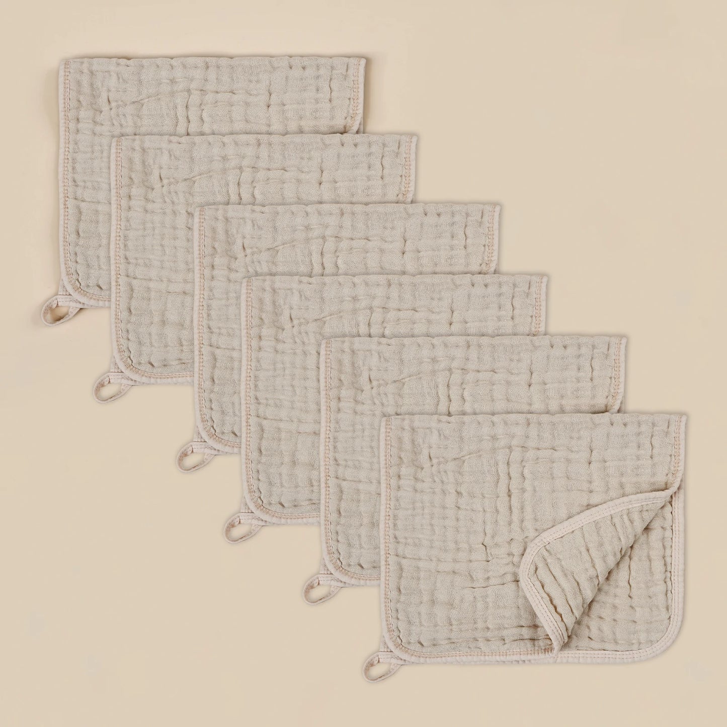 6pcs Crape Cloth Soaked Gauze Burping Towel Soft Comfortable Baby Face Washrag Pure Cotton Hanging Rope Baby Absorbent Washcloth