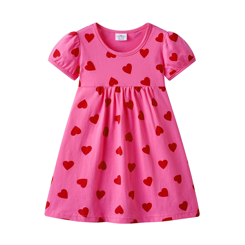 DXTON Short Sleeve Girls Clothing Children Summer Dresses Heart Print School Kids Daily Dress Toddler Vacation Costumes