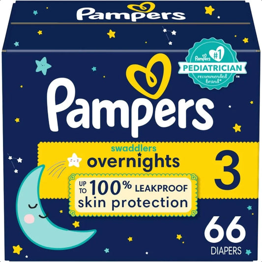 Pampers Overnight Diapers Swaddlers Overnights Size 3 66 Count  Baby Diaper Night Time Leak and Skin Protection