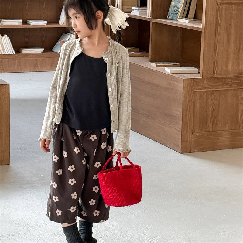 Children Girls Flower Pant Cotton Printed Loose Cropped Pant Fot Baby Girl Ins Toddler Girl Mosquito-proof Pant Kids Girl Shorts