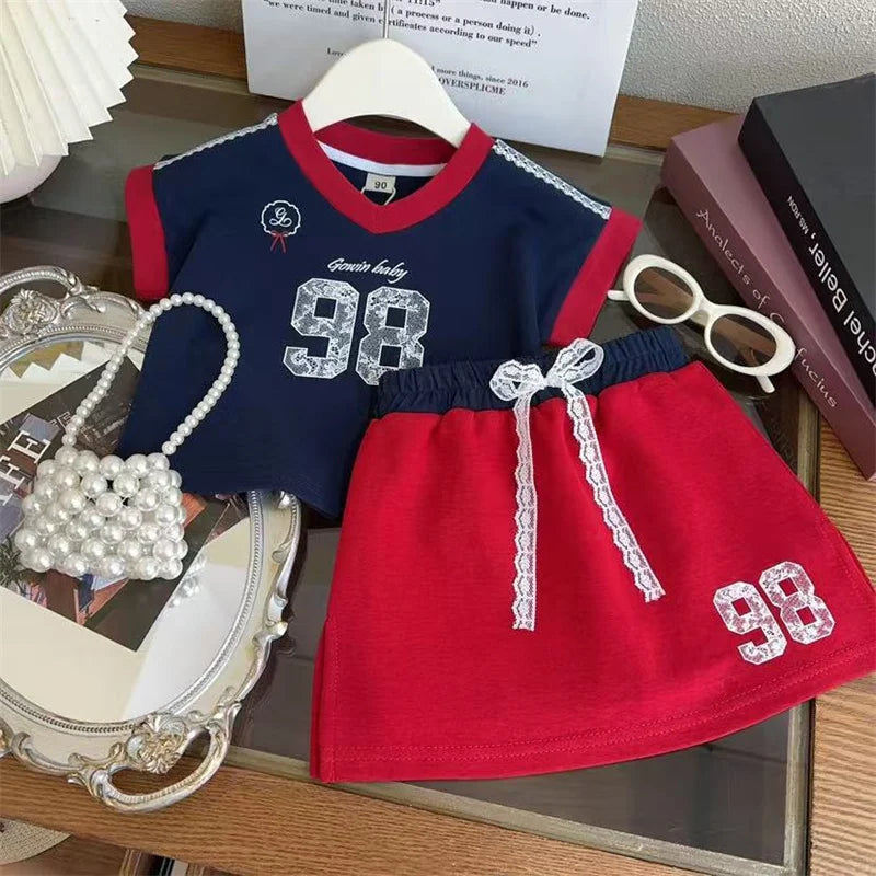Baby Girls Sets Summer New Children Letter Printed Suits Toddler Short-sleeved T-shirt+Fashion Skirt 2Pcs Outfits Kids Clothes