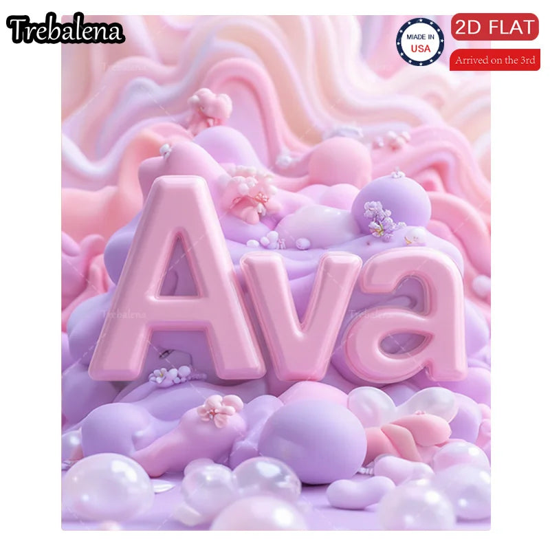 Flannel Blanket-Soft Lightweight All-season Personalized Ava Name Blanket Soft Cozy Baby Gift Pink Purple Design