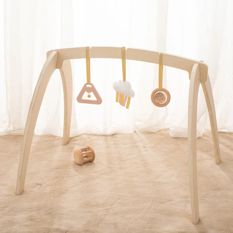 Baby Montessori Wooden Gym Frame Rattle Toys Newborn Mobile Hanging Sensory Toys Foldable Play Gym Frame Kid Holder Bracket Gift