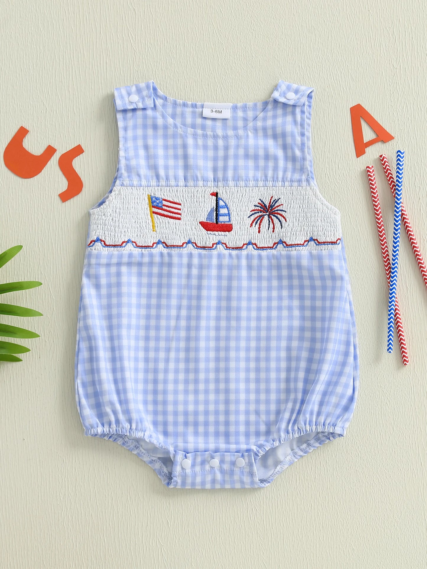 Infant Patriotic Sleeveless Romper Round Neck Jumpsuit Baby Boy 4th of July Playsuit Summer Outfit Newborn