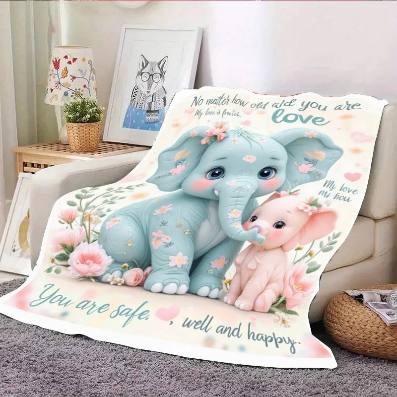 Flannel Blanket-Soft Lightweight All-season Adorable Elephant Baby Blanket Soft Cozy for Kids Bedding