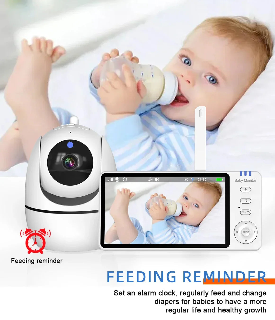 5Inch Video Baby Monitor With Pan Tilt  Surveillance IPS Screen Camera Two Way Audio Night Vision Intercom Auto Nanny with Stand