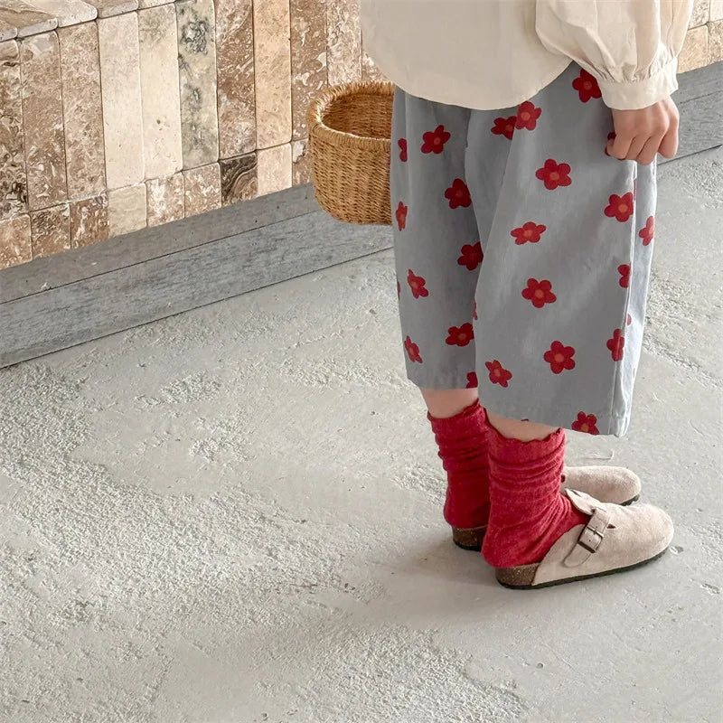 Children Girls Flower Pant Cotton Printed Loose Cropped Pant Fot Baby Girl Ins Toddler Girl Mosquito-proof Pant Kids Girl Shorts