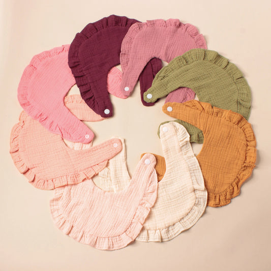 4PCS Lotus Leaf Edge Double Crepe Baby Drool Towel Cotton Comfortable Baby Feeding Bib Baby Soft Snap Button Bib
