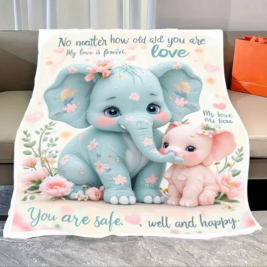 Flannel Blanket-Soft Lightweight All-season Adorable Elephant Baby Blanket Soft Cozy for Kids Bedding