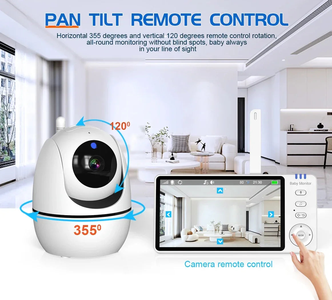 5Inch Video Baby Monitor With Pan Tilt  Surveillance IPS Screen Camera Two Way Audio Night Vision Intercom Auto Nanny with Stand