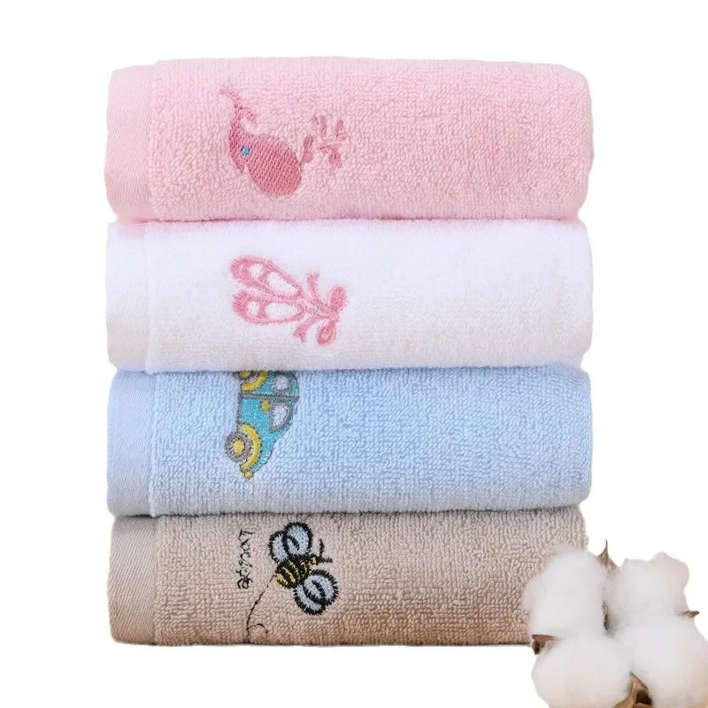 4pcs/lot Pure cotton small square towel 25*25cm cartoon embroidery baby hook towel children face towel gift