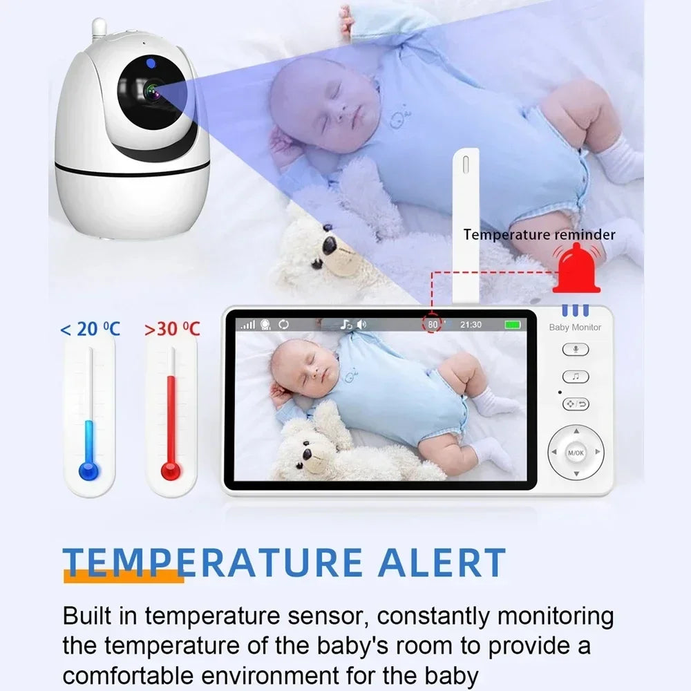 5Inch Video Baby Monitor With Pan Tilt  Surveillance IPS Screen Camera Two Way Audio Night Vision Intercom Auto Nanny with Stand