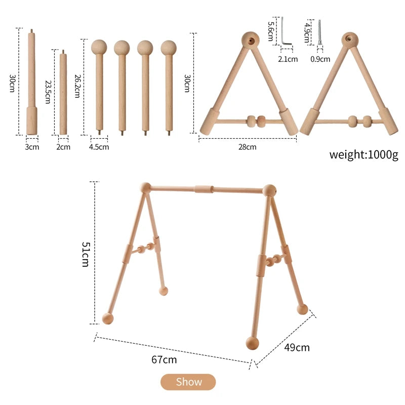 Baby Montessori Wooden Gym Frame Rattle Toys Newborn Mobile Hanging Sensory Toys Foldable Play Gym Frame Kid Holder Bracket Gift