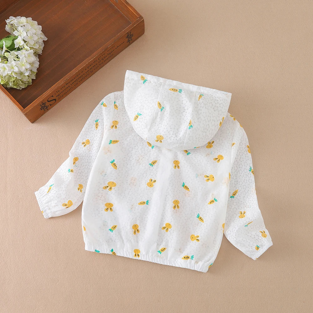 Baby Girls Summer Hooded Jacket 2024 New High Quality Lightweight Kids Cartoon Printed Cute Clothes for 2-6 Years