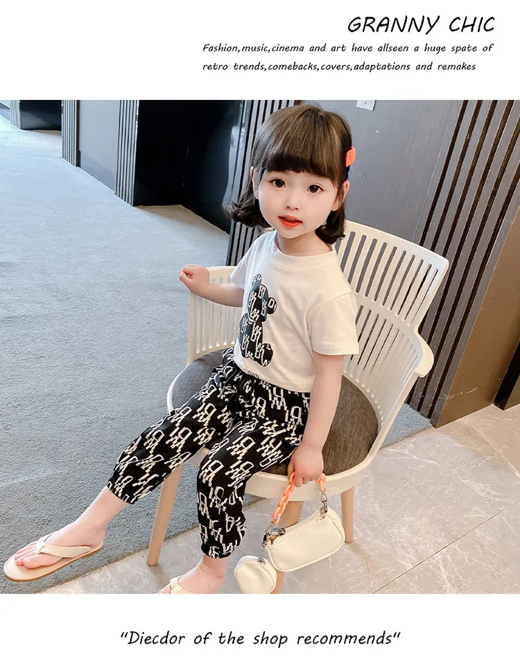 Kids Girls Clothing Sets Mother Kids Clothes Summer Children Clothings Cotton Toddlers Girl Short Sleeve Pants 2pcs Clothes Suit