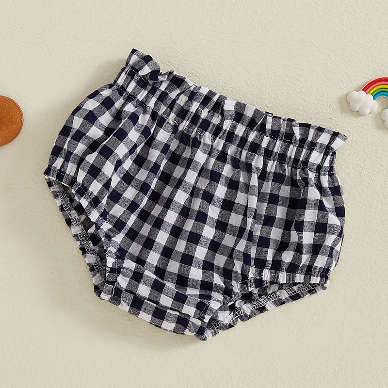 Cute Toddler Plaid Skirt with Ruffle Trim and Elastic Waistband Adorable Triangle Shorts for Stylish Summer Outfits