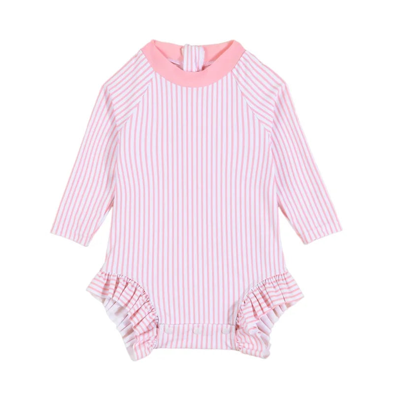 Toddler Girls  Swimsuit with UPF 50 Sun Protection Watermelon Print Zipper Front Long Sleeve Rash Guard Swimwear for