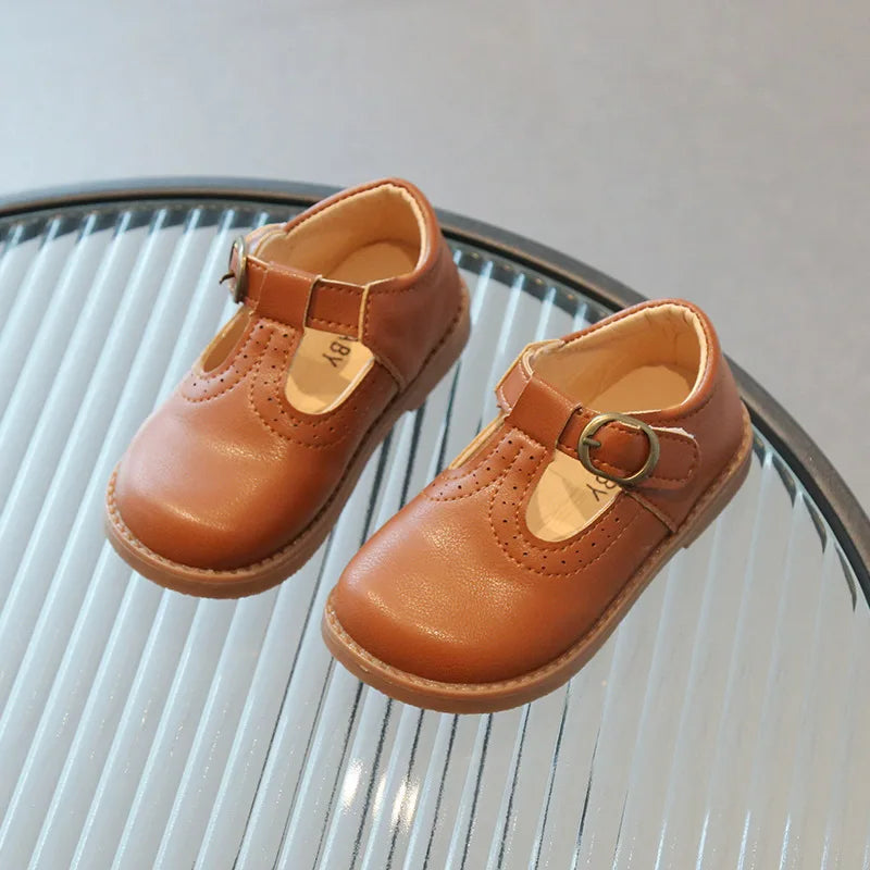 T-strap Girls Oxfords Spring Autumn Kids Soft PU Leather Shoes For Girl School Children Princess Dress Shoes Black, Brown, White