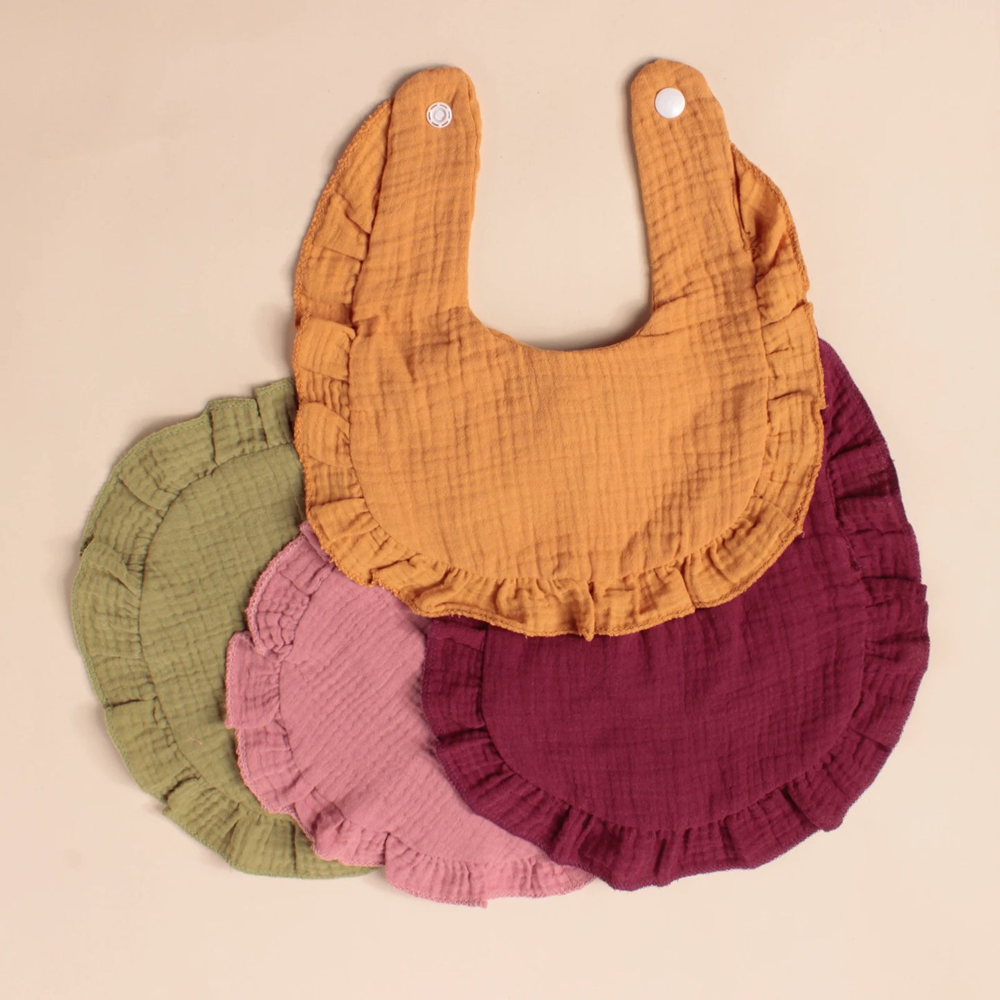 4PCS Lotus Leaf Edge Double Crepe Baby Drool Towel Cotton Comfortable Baby Feeding Bib Baby Soft Snap Button Bib