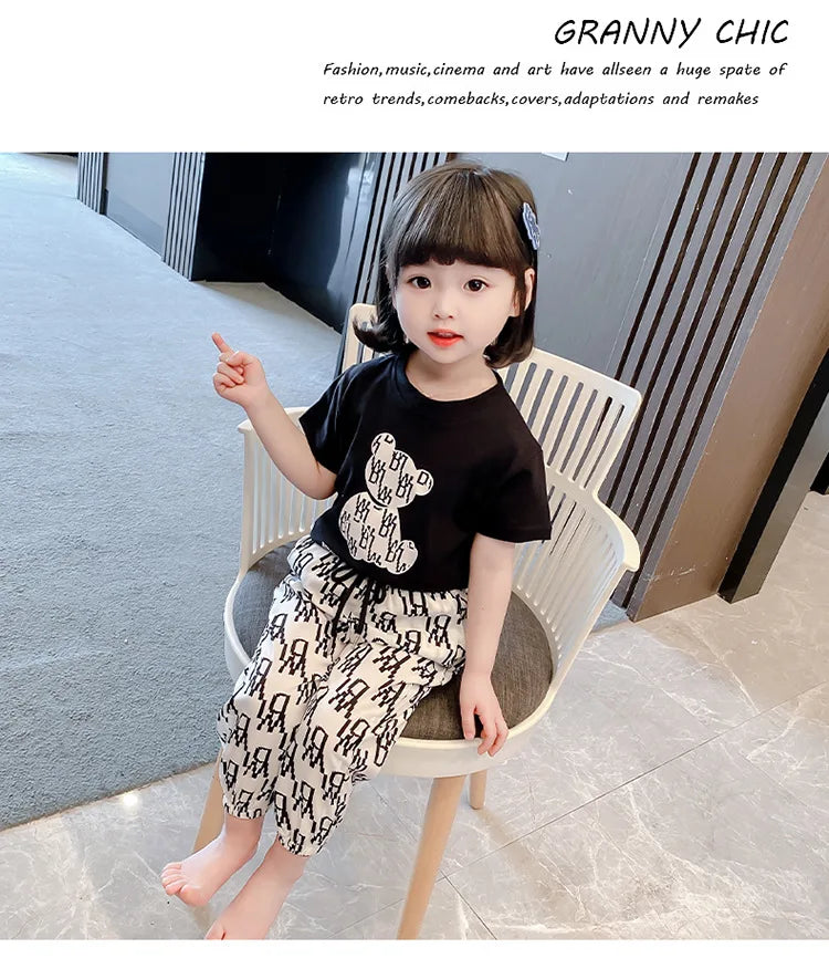 Kids Girls Clothing Sets Mother Kids Clothes Summer Children Clothings Cotton Toddlers Girl Short Sleeve Pants 2pcs Clothes Suit