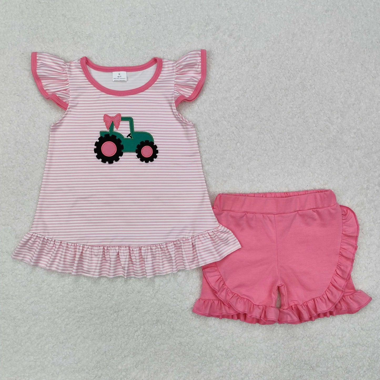 3.6 yan New rts baby girl summer suit wholesale boutique floral leaf bow pattern pink short sleeve shorts pajamas girls set