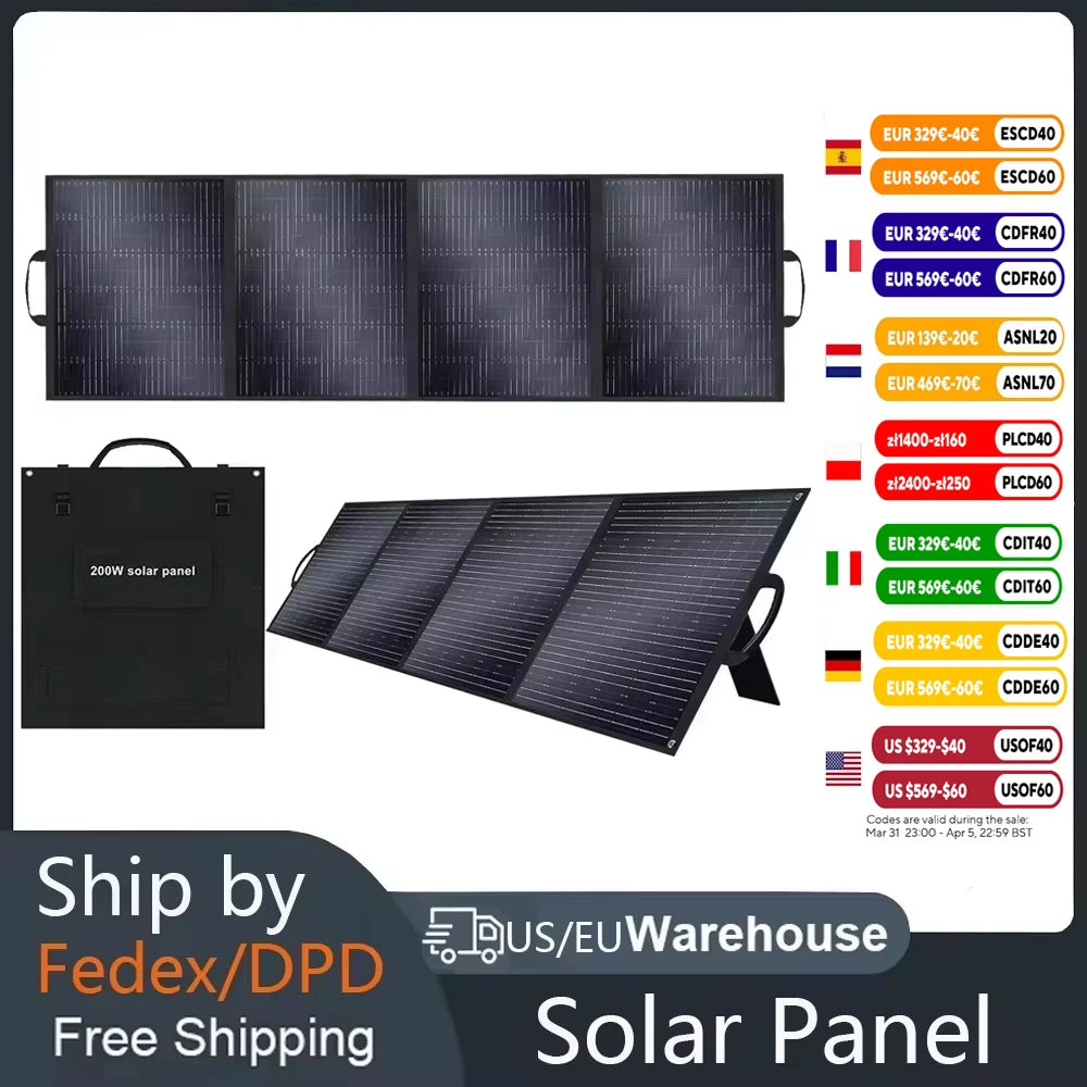 SOLARPLAY 200W Portable Foldable Solar Panel 18V Flexible Solar Panel for Family Camping Trip for Tourism Camping Power Station