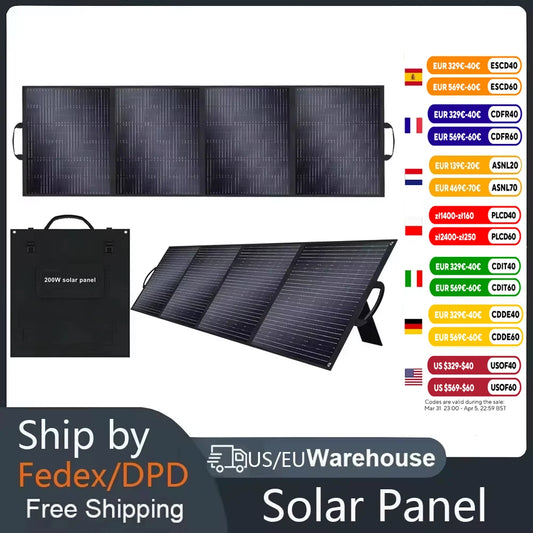 SOLARPLAY 200W Portable Foldable Solar Panel 18V Flexible Solar Panel for Family Camping Trip for Tourism Camping Power Station