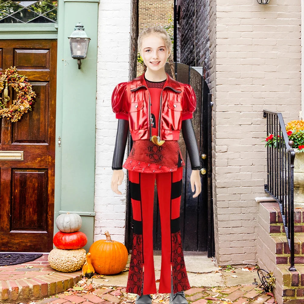 Girl Rise of Red Costume with JACKET Top Pants and Wig Princess Dress Up Cosplay Costume for Halloween Birthday Party