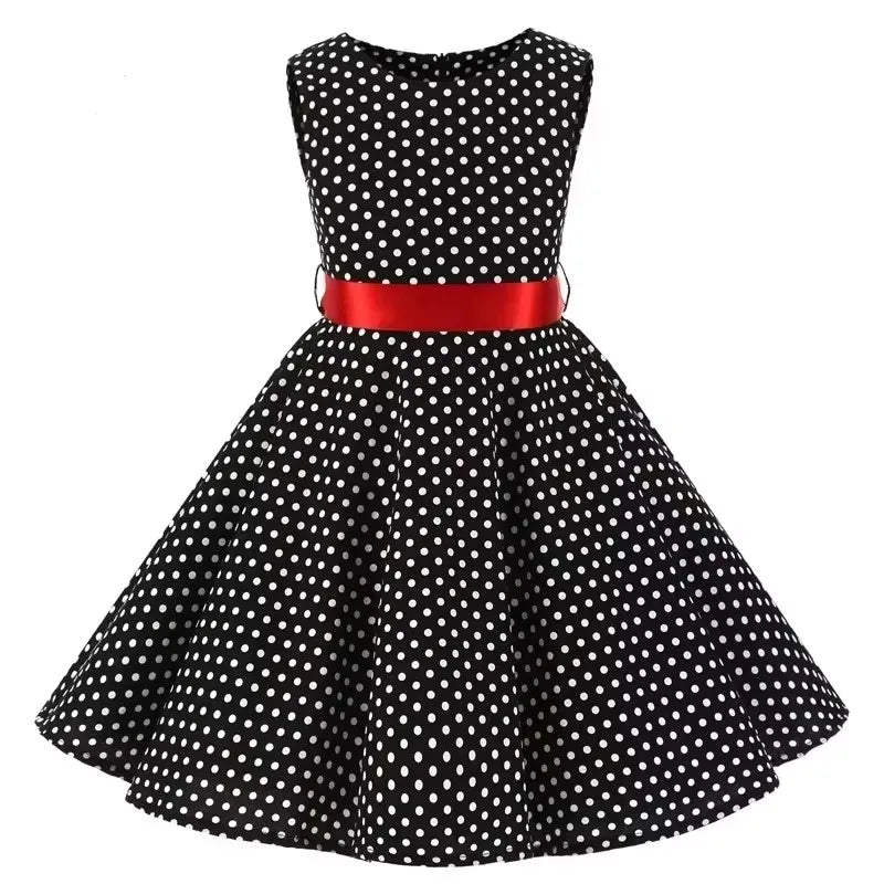Summer Girls Dress Elegant Vintage Cotton Retro Princess Dress Party Costume Kids Clothes Polka Dot Girl Dress Children Clothing