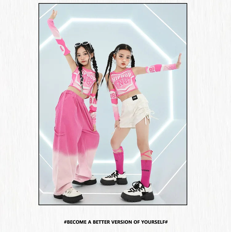 Chidren hip hop clothing girls dance suits jazz dance costumes hip hop girl set plus size girl hip hop pants