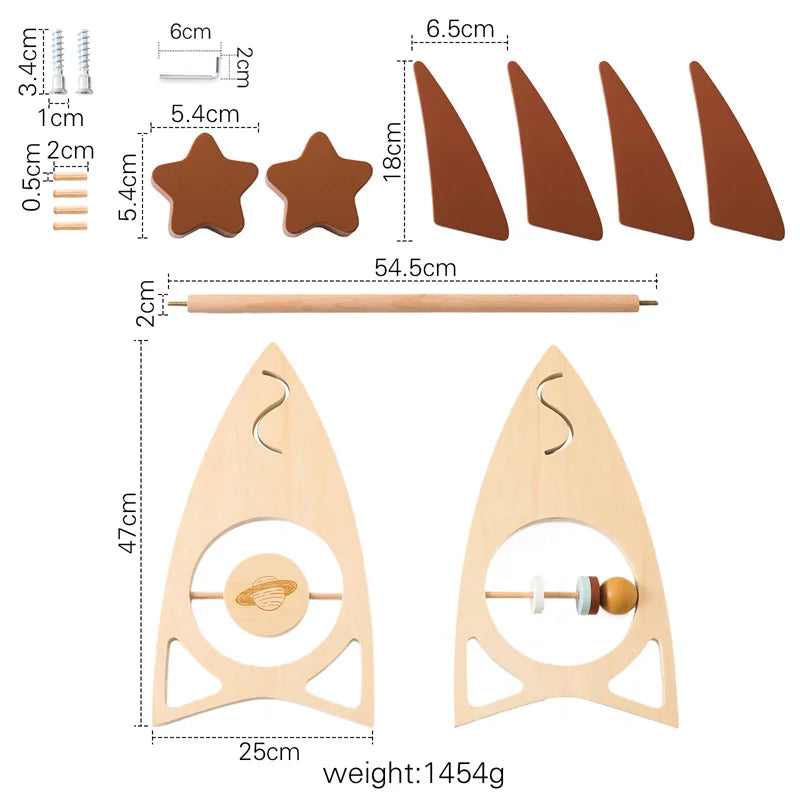 Baby Wooden Gym Frame Rocket Model Newborn Play Gym Activity Celestial Hanging Pendant Rattle For Baby Education Montessori Toys