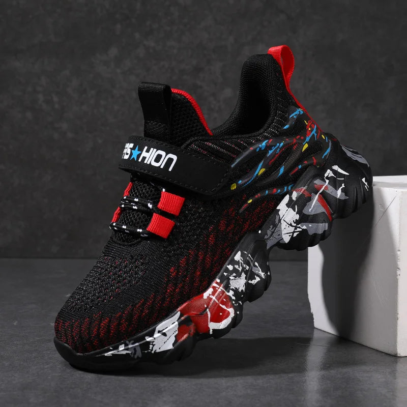 Children Fashion Breathable Hook And Loop Comfy Non-Slip Shock Absorbing Casual Sports Sneakers