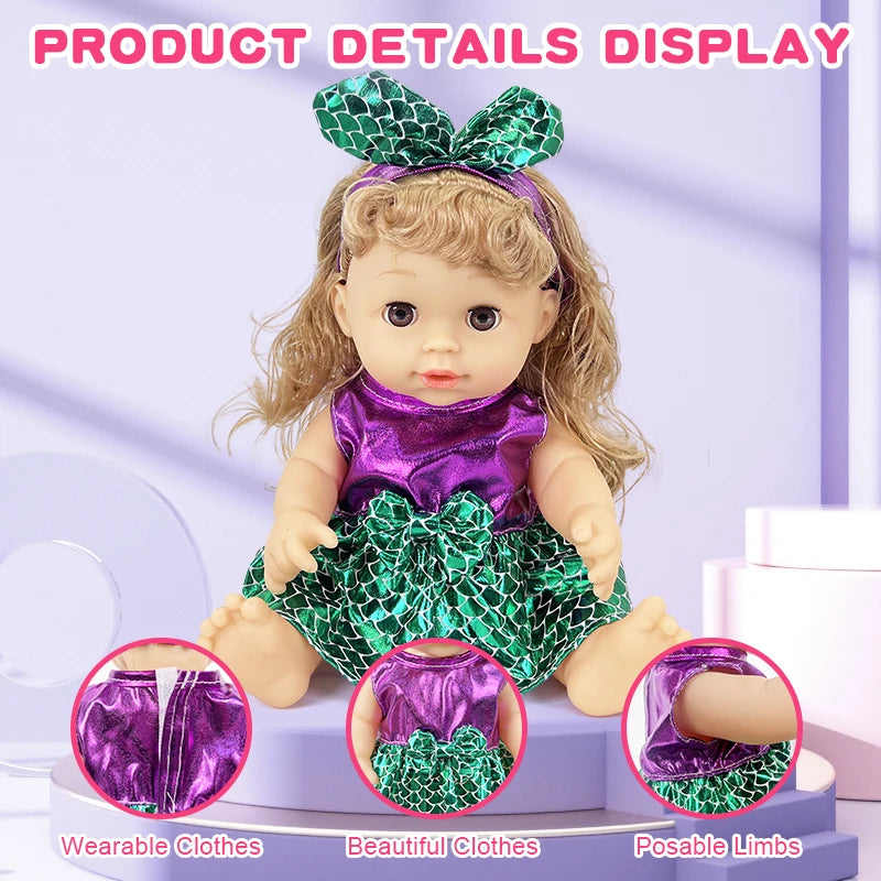 12 inch Blinkable Baby Doll Vinyl Doll Silicone Doll Baby Reborn Doll Full Body Soft Children's Toy Birthday Gift Girl Gift