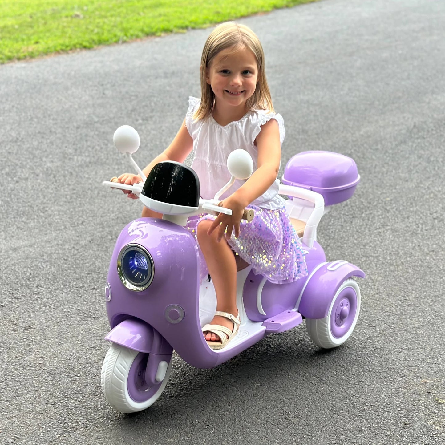 Girls Electric Motorcycle,Kids Electric Motorcycle,3- Wheel 12V Ride On Scooter for Kids , Motorcycle for Boys&Girls