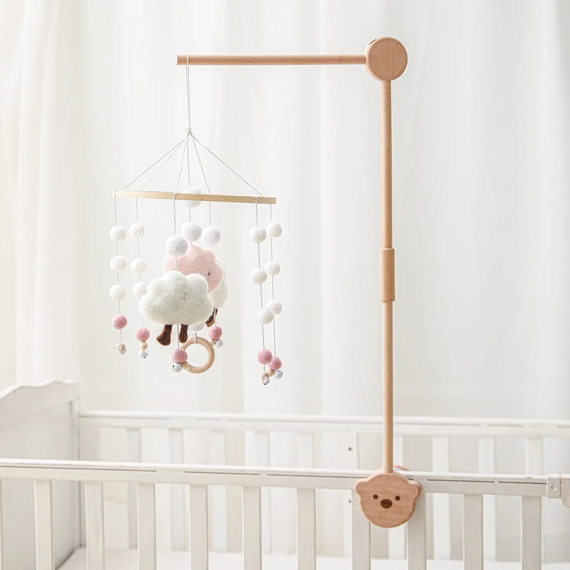 Baby Wooden Bed Bell Bend Bracket Mobile Hanging Rattles Toys Newborn Music Box Holder Bracket Infant Crib Toy Arm Bracket Gifts