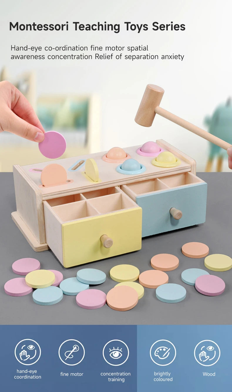 Montessori Wooden Multifunction Toys Color Spinning Coin Box Wooden Toys Children Puzzle Sensory Early Education Game Toys Gift