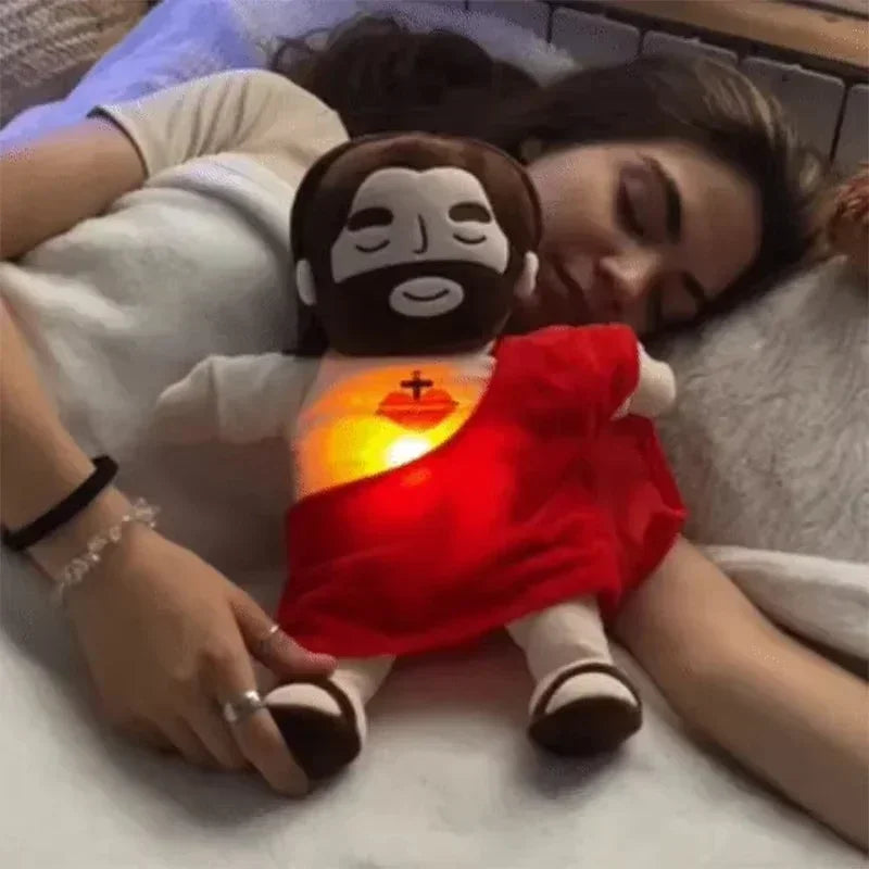 Jesus Plush Toy New Children Music Soothing Breathing Doll  Sleep Companion Toy Sound and Light Doll Holiday Gifts for Kids