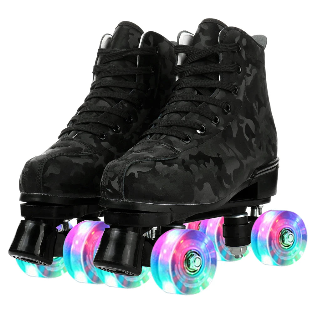 Outdoor Roller Skates Sports Double Row Skates Quad 4 Wheels Skating   Flashing Roller Skates Shoes for Youth Boys Girls
