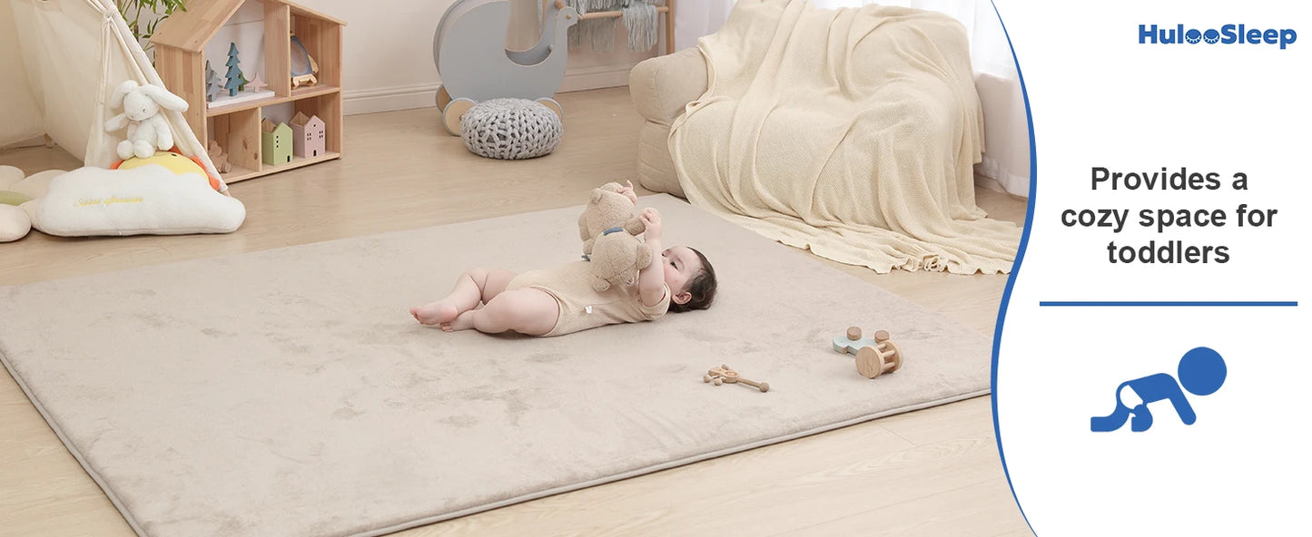 Khaki Baby Play Mat for Floor Water-Repellent Baby Game Crawling Mat Soft Velvet Non-Slip   Baby Activities Rug Newborn Items