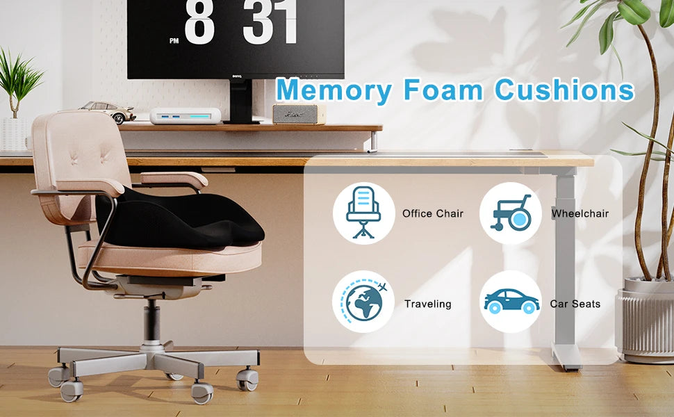 NPET Travel Seat Cushion Memory Foam U-Shaped Pillow for Chair Cushion Pad Car Office Hip Support Massage Orthopedic Pillow