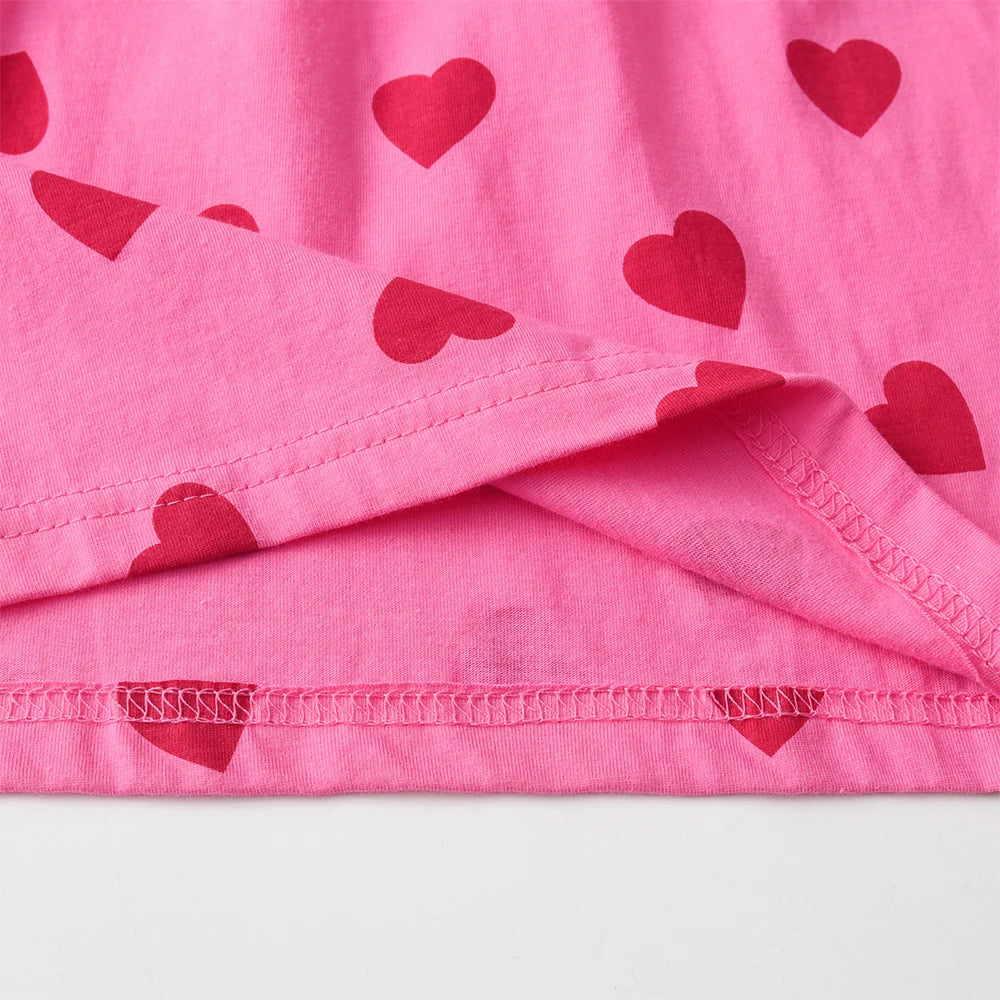 DXTON Short Sleeve Girls Clothing Children Summer Dresses Heart Print School Kids Daily Dress Toddler Vacation Costumes