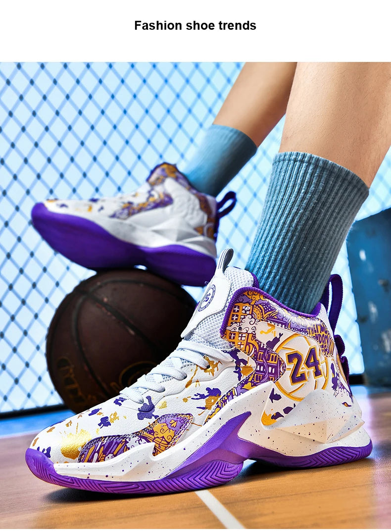Basketball Shoes No-Slip Breathable Outdoor Shoes Fashion Graffiti Training Shoes