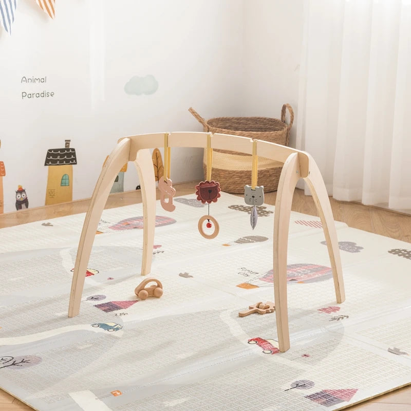 Baby Montessori Wooden Gym Frame Rattle Toys Newborn Mobile Hanging Sensory Toys Foldable Play Gym Frame Kid Holder Bracket Gift