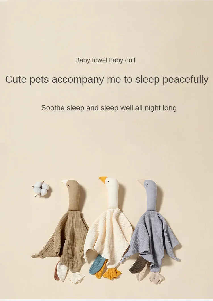 Pure Cotton Muslin Baby Bib Cute Goose Sleeping Dolls Newborn Saliva Towel Soothe Appease Towel Toddlers Burp Cloth Handkerchief