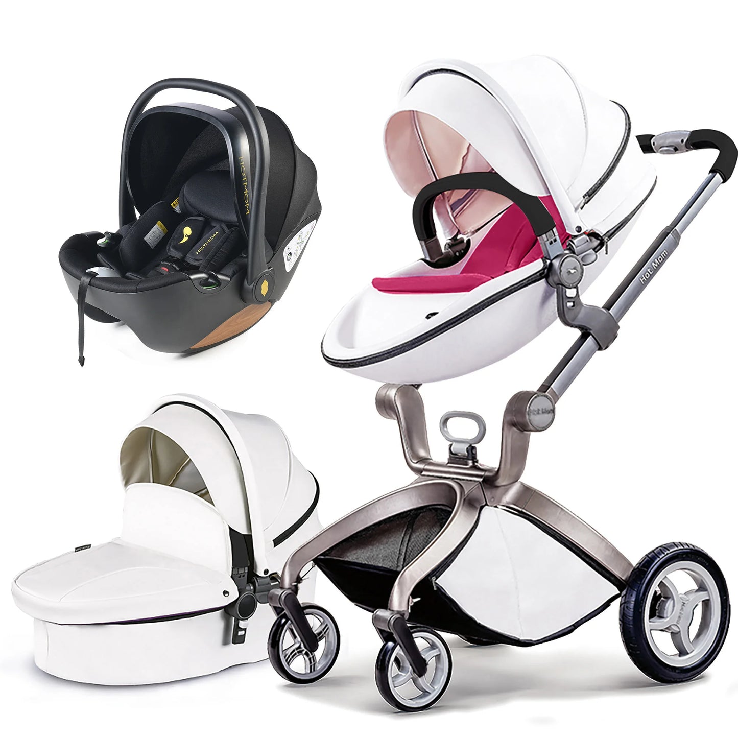 Hot Mom F22 baby stroller 3in1 ,adjustable seat,aluminum frame,solid rubber tires,rain cover,mosquito net,large storage basket