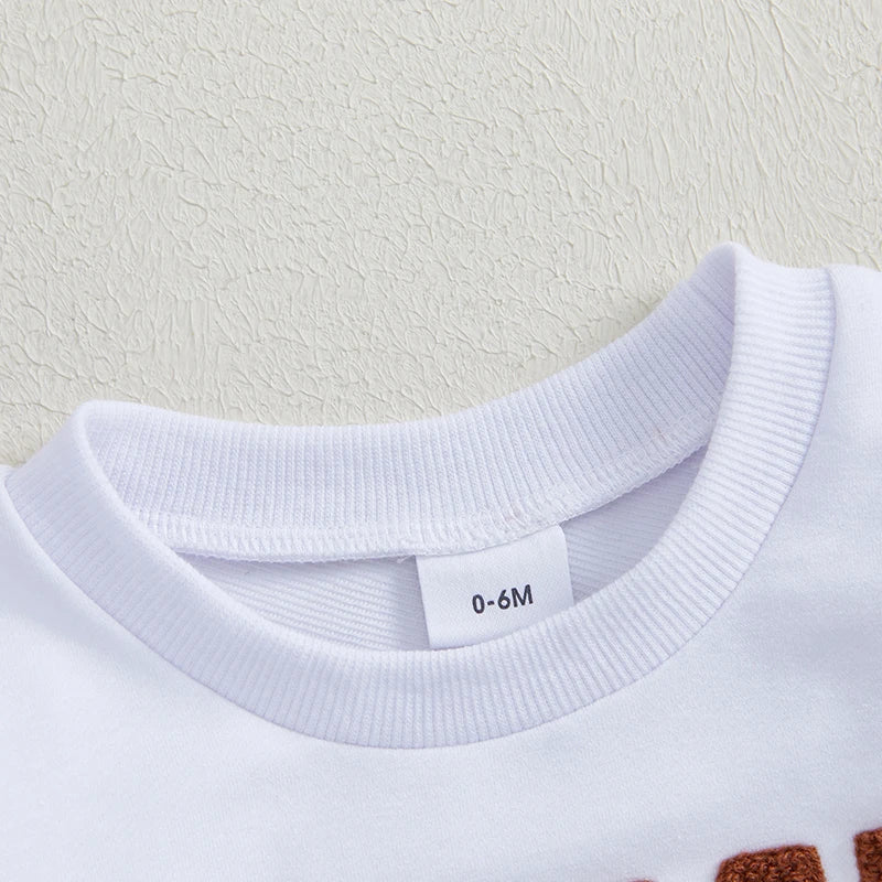 Baby Boy 2Pcs Football Outfit Long Sleeve Letter Embroidery Sweatshirt Trousers Set Toddler Clothes