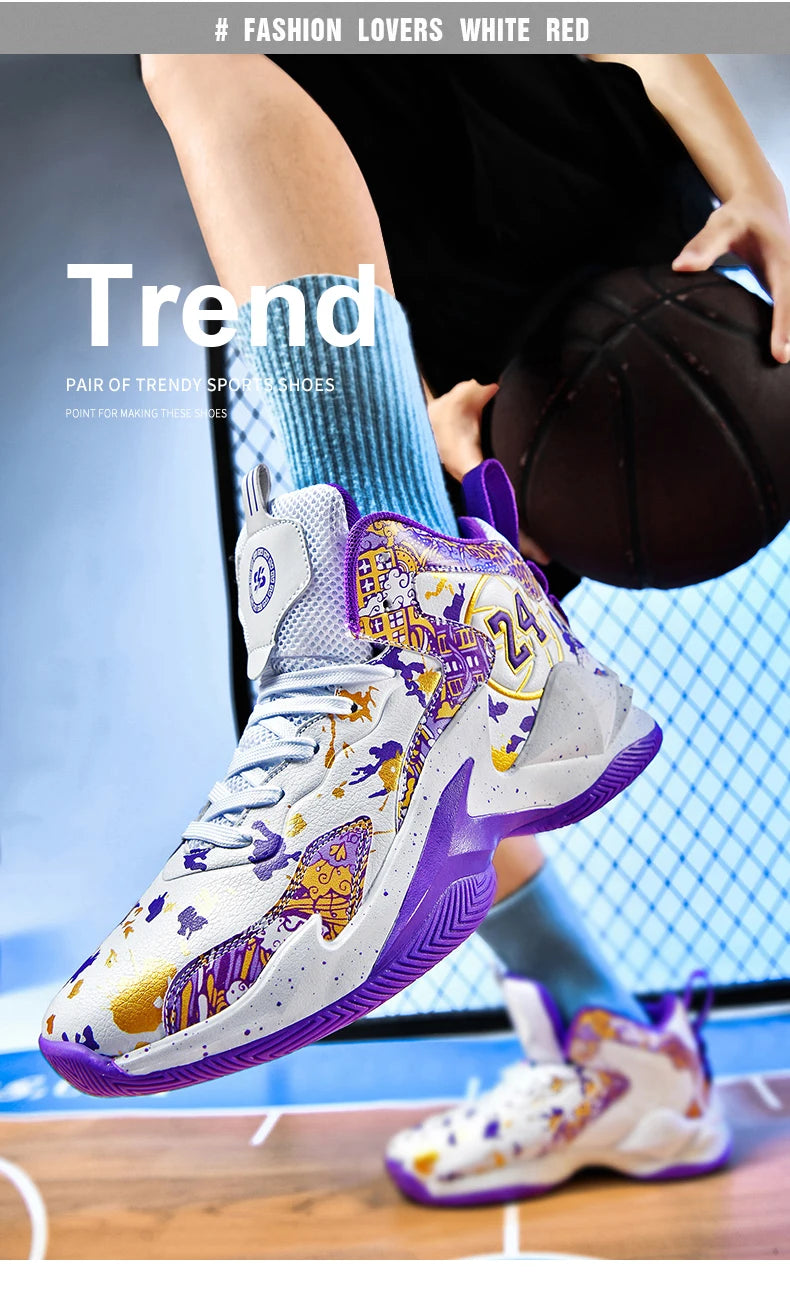 Basketball Shoes No-Slip Breathable Outdoor Shoes Fashion Graffiti Training Shoes