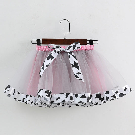 Princess Girl Skirt Kids Baby Girl Tutu Skirt Children Clothing Mini Skirt For Birthday Party Cow Print Layer юбка для девочки