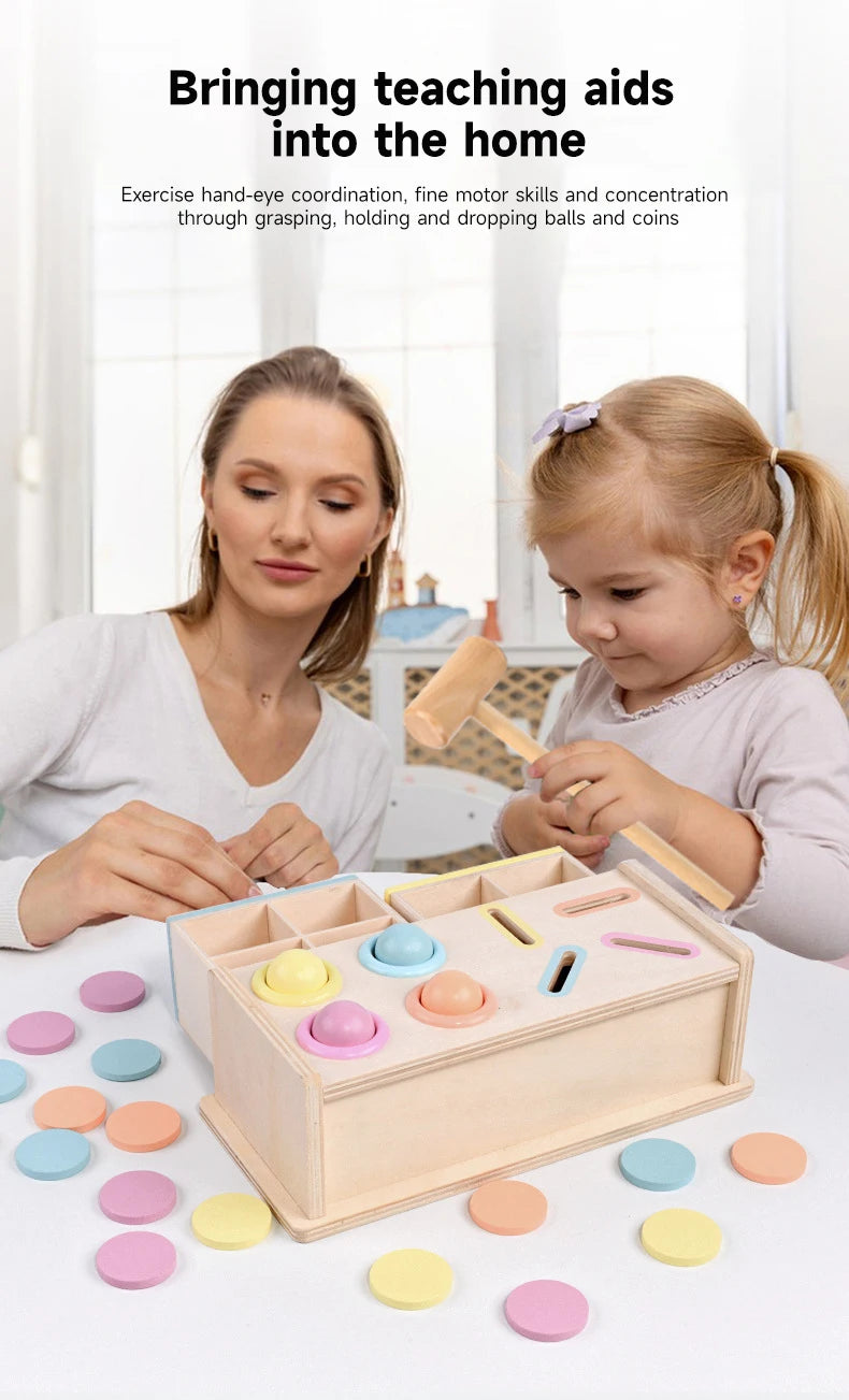 Montessori Wooden Multifunction Toys Color Spinning Coin Box Wooden Toys Children Puzzle Sensory Early Education Game Toys Gift